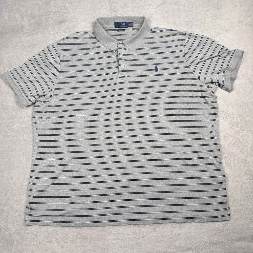 Polo Ralph Lauren Classic Fit Striped Polo Shirt Mens XL Gray Navy White - Picture 3 of 10